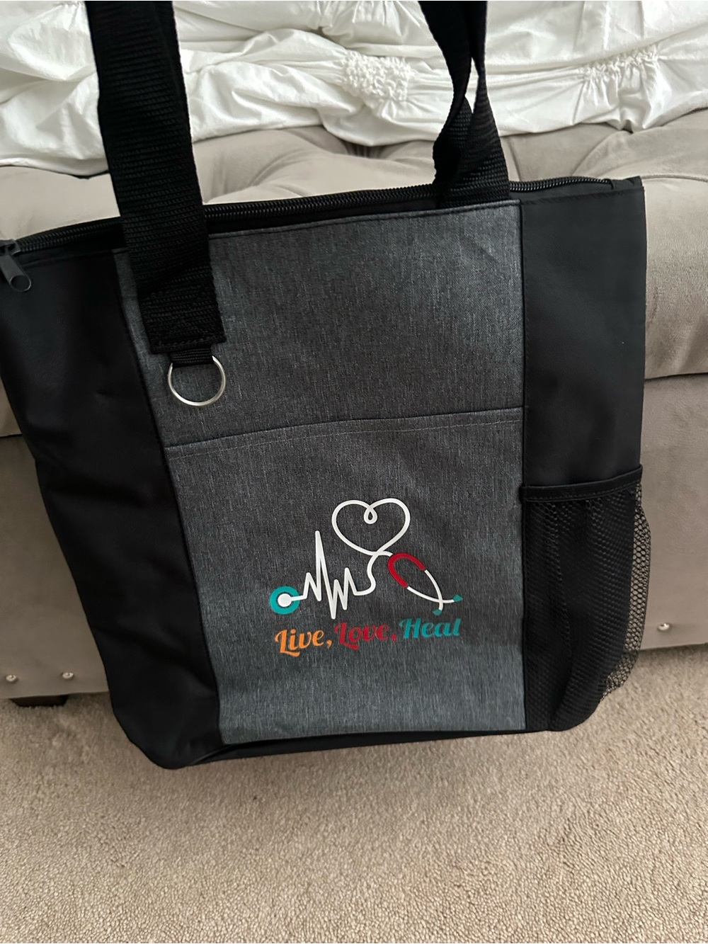 Live, Love, Heal Black & Gray Tote Bag